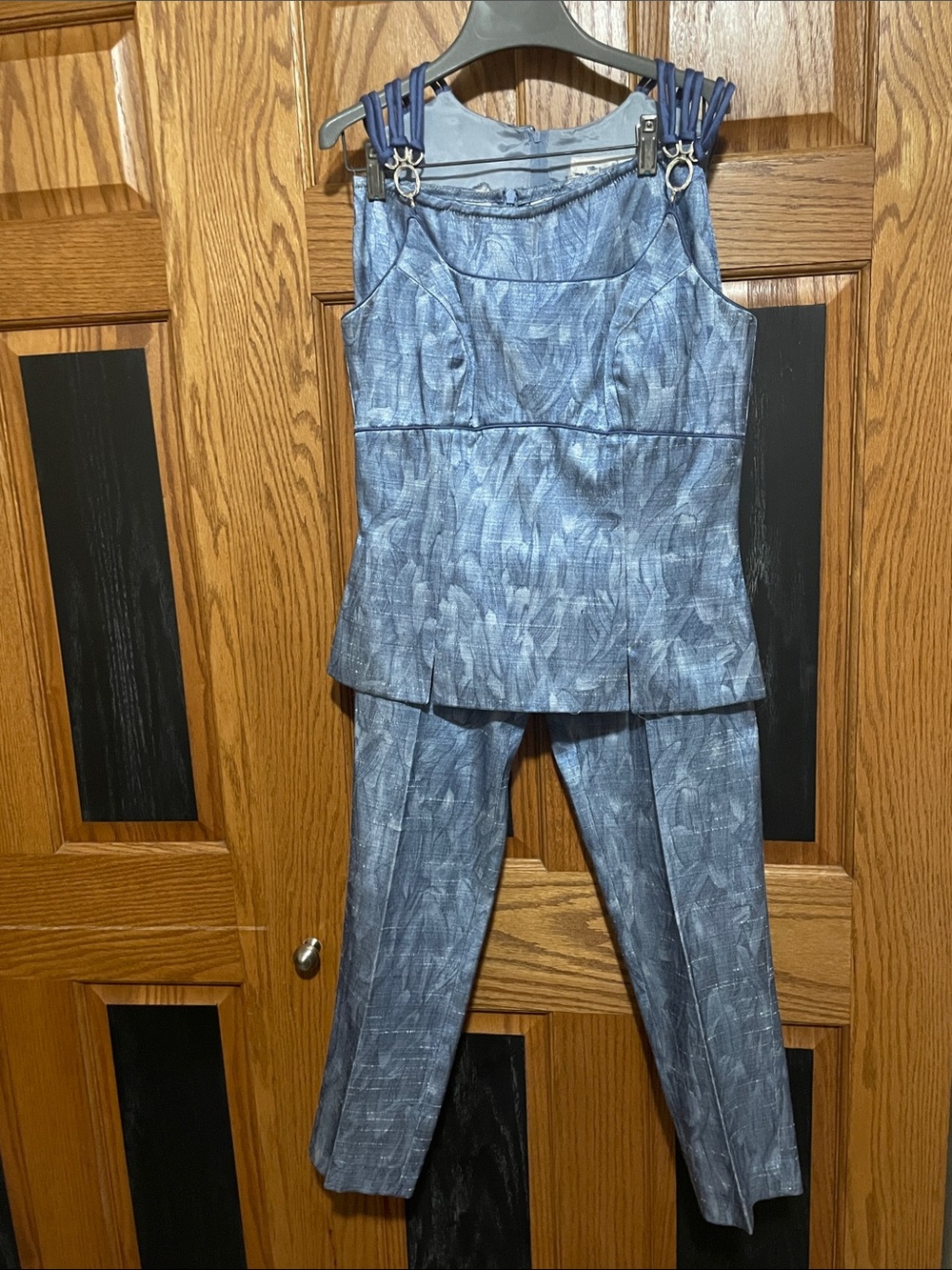 Blue & Silver Linda Segal for Ashley Women's Two-Piece Jumpsuit Set. Y2K Vintag